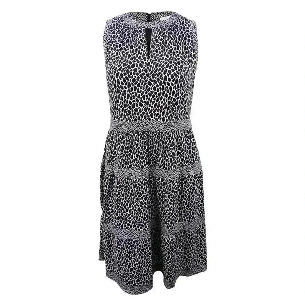 Michael Kors Women's Black & White Poly/Spandex Animal Print Design Sleeveless D
